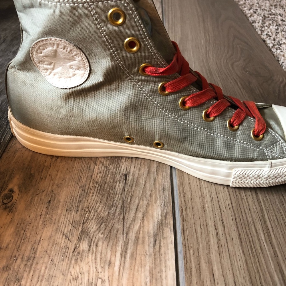 Custom Converse Boston High Tops Grey/Silver with Red Laces Men's Size 10 - Picture 4 of 15